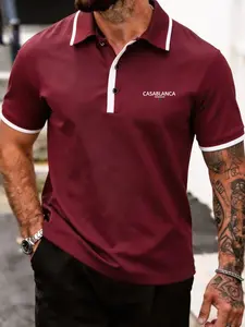 Casablanca Morocco Unisex Letter Print Polo Shirt, Oversize Loose Fit Travel Retro Top, Men's & Women's Casual Clothing