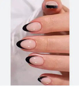 EternalClassic Black French Tip Press on Nails Short Almond Fake Nails with Glue Almond Press on Nails Medium Glossy Acrylic Nails Press ons Full Cover Glue on Nails for Women Girls