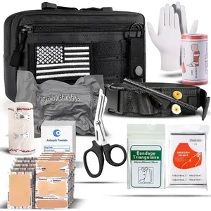 IFAK Trauma Kit with Tourniquet, 4-Inch Israeli Bandage, Elastic Bandages, Set of 34 Pieces Tactical First Aid Kit for Car, Camping, Hiking and Travel (Black)