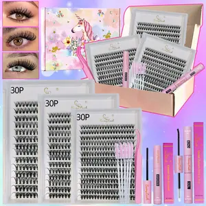 840PCS with 3*30P Natural Cluster Eyelash Kit with Bond Seal Remover Applicator lash brushes,30P Natural Individual Lash Clusters lash extension,perfect for home lash diy eyelash extension for everyday use