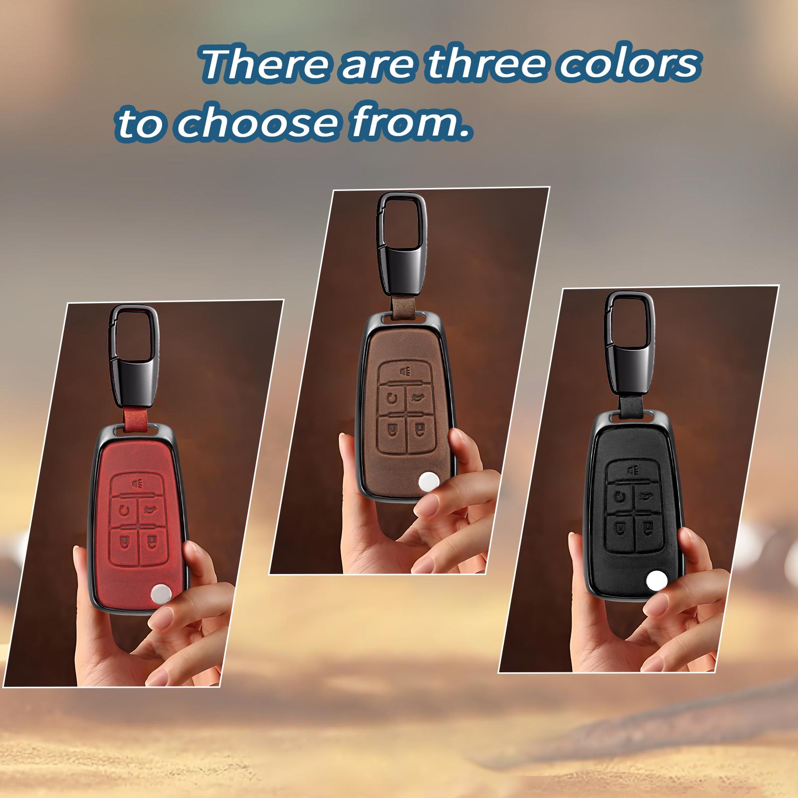 For Chevrolet flip key fob cover case with keychain,genuine leather key Shell/skin,5-Buttons fit chevy Equinox Impala Malibu Camaro Cruze Sonic Terrain Flip Key Vehicle Accessories