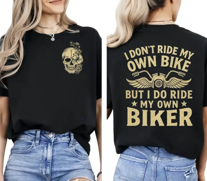 Floral Skull Winged Motorcycle Dual Side Biker Slogan Graphic Short Sleeve T-Shirt, Womens Motorcycle Lover Casual Tops, 100% Pure Cotton Printed Craft Summervibes Tee, Soft Breathable Relaxed Fit everyday outfits