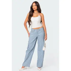 Icing Sequin Low Rise Baggy Cargo Jeans