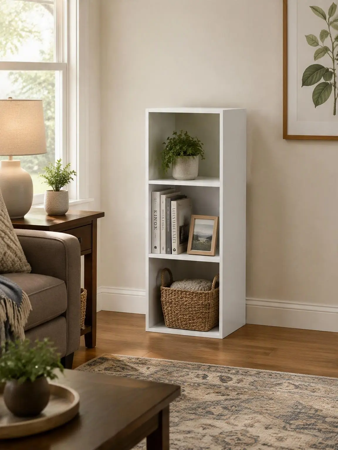 LUDER Compact 3-Cube Open Shelf Bookcase - Book Holder, Easy Assembly, Stylish Indoor Furniture, 9.3x12x31.5 in, for Living Room, Home Office Bookshelf Storage Three Tier Design