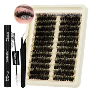 Fluffy Lash Extension Kit 12-20mm 80D Thick Volume Lashes Left & Right Lash Clusters Cat Eye Lash Extensions Kit Cluster Eyelash Extensions Eyelash Clusters with Lash Bond and Seal and Lash Tweezers