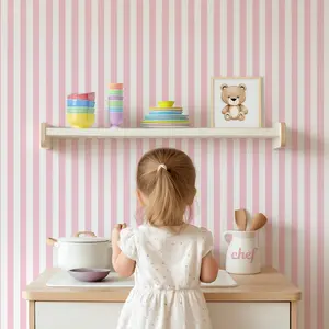 Blush Riviera - Pink Vertical Striped Peel and Stick Wallpaper