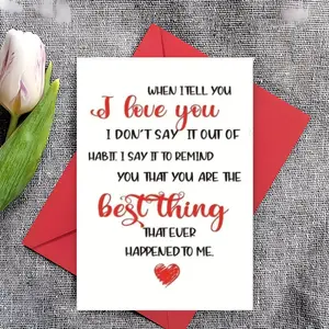 1pc Romantic Love Card – Heartfelt "I Love You" Message, Elegant Red Calligraphy ("I love you", "best thing"), Sweet Red Heart Detail, Vibrant Red Envelope Included. Sincere, Passionate Vibe – Perfect Gift to Remind Your Partner They’re Your Everything!