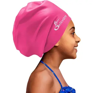 Extra Large Swim Cap for Kids Black Girls Aged 4 to 16 with Long Hair Braids Dreadlocks, Waterproof Silicone Swimming Hat Turban Hair Protection for Boys Toddler Children Youth