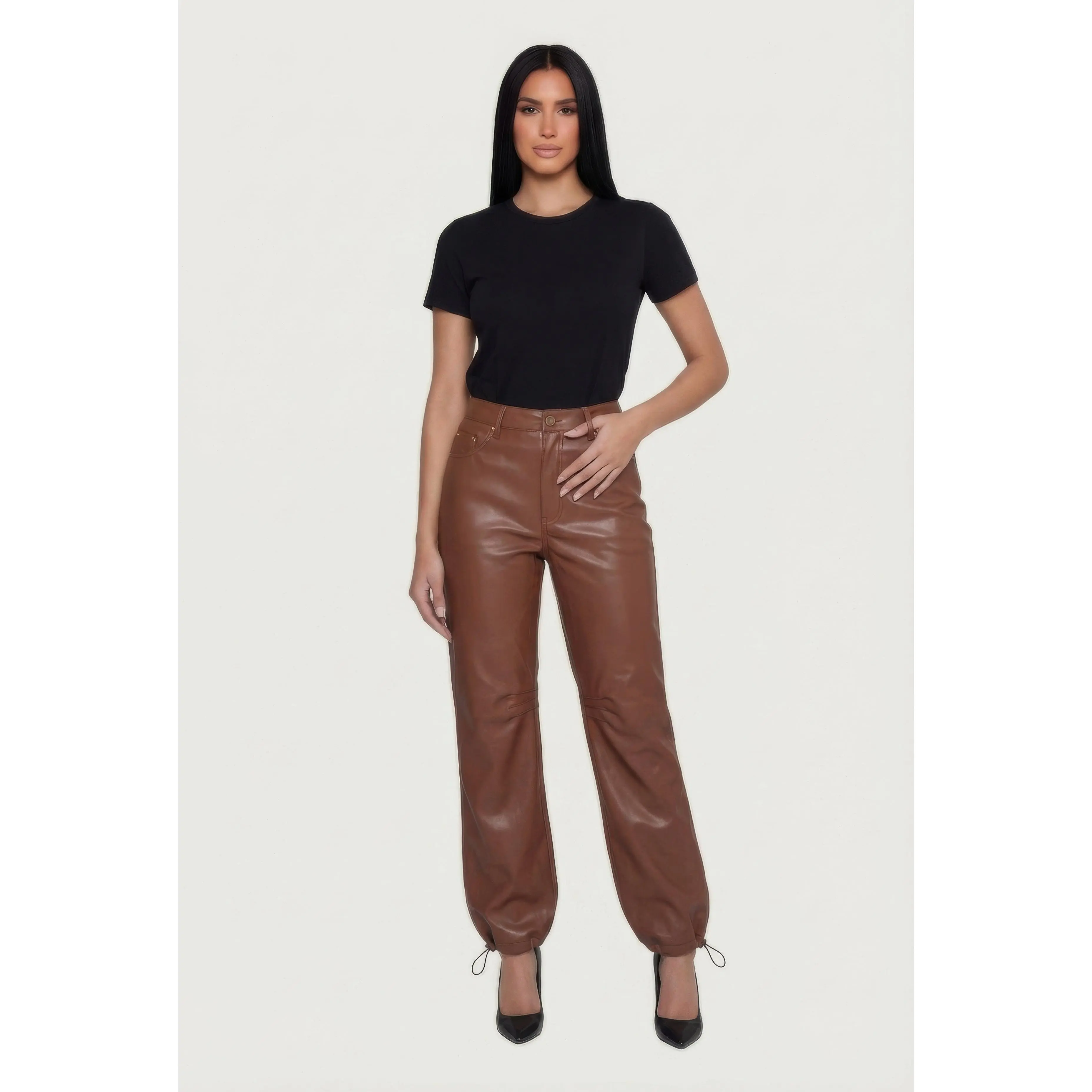 Fleece Lined Faux Leather Joggers
