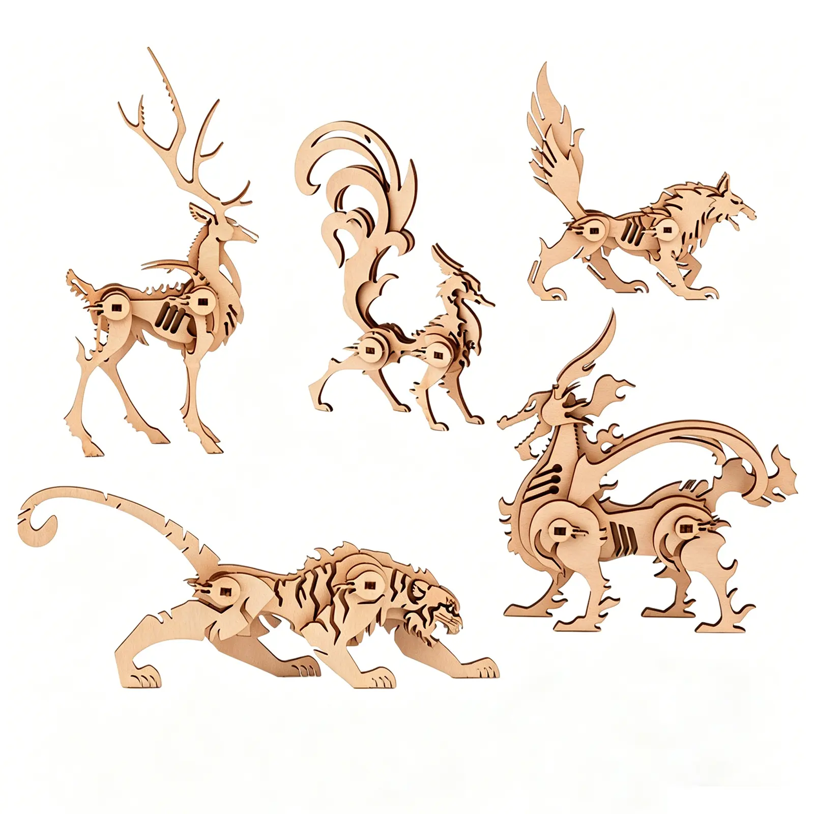 Laser Engraved 3D Wooden Animal Skeleton Puzzle Kit (6PCS DIY Interlocking Set) - Handcrafted Wooden Puzzles, STEM Educational Toy, Fathers Day Gift for Adults, Diy Crafts to Boost Creativity, Interlocking Puzzle