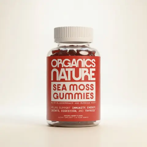 Irish Sea Moss Gummies with Bladderwrack & Burdock Root, Berry Flavor Wellness Supplement