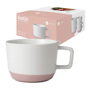 Libbey Austin Himalayan Pink Porcelain Coffee Mugs, Modern Colorblocked Large Coffee Mugs Set of 4, Stackable Ceramic Mug Set for Holidays, Daily Use