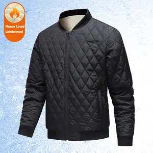 Men's Winter Quilted Jacket with Fleece Lining Comfortable Warm Full Zip Coat Regular Fit for Cold Weather Outings