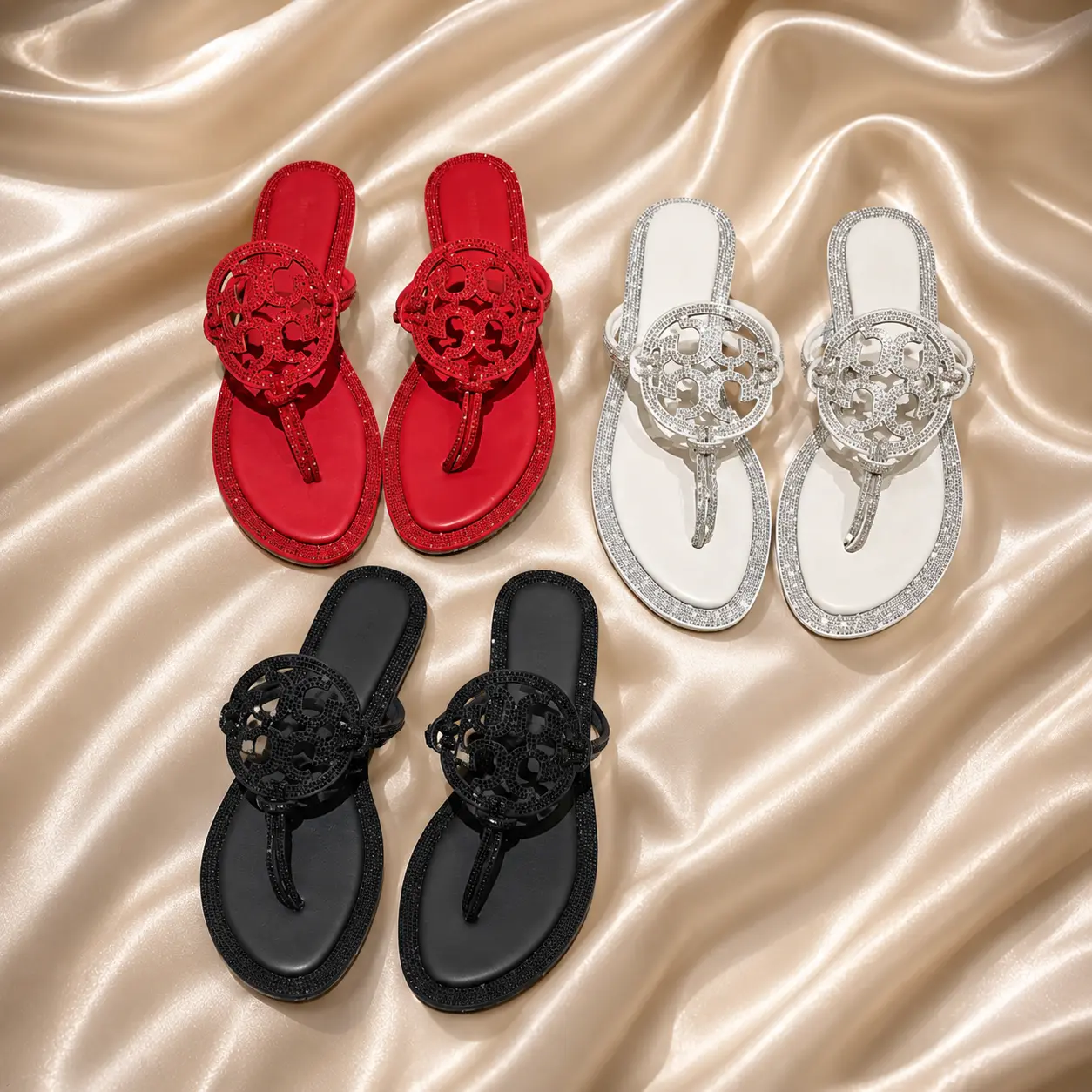 Women's Rhinestone Flat Slip-On Thong Sandals - Summer Beach Casual Women's Flip Flops