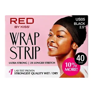 Red by Kiss Wrap Hair Strip 40 Strips (1 PACK) - Ultra Strong, 2X Longer Stretch, Black, 2.5" Haircare for Styling and Setting - Gel