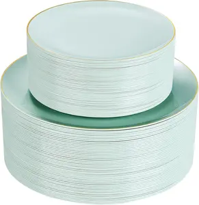 100PCS Sage Green Plastic Plates - Disposable Sage Green Include 50 Dinner / 50 Dessert Plates for Party, Wedding&Easter