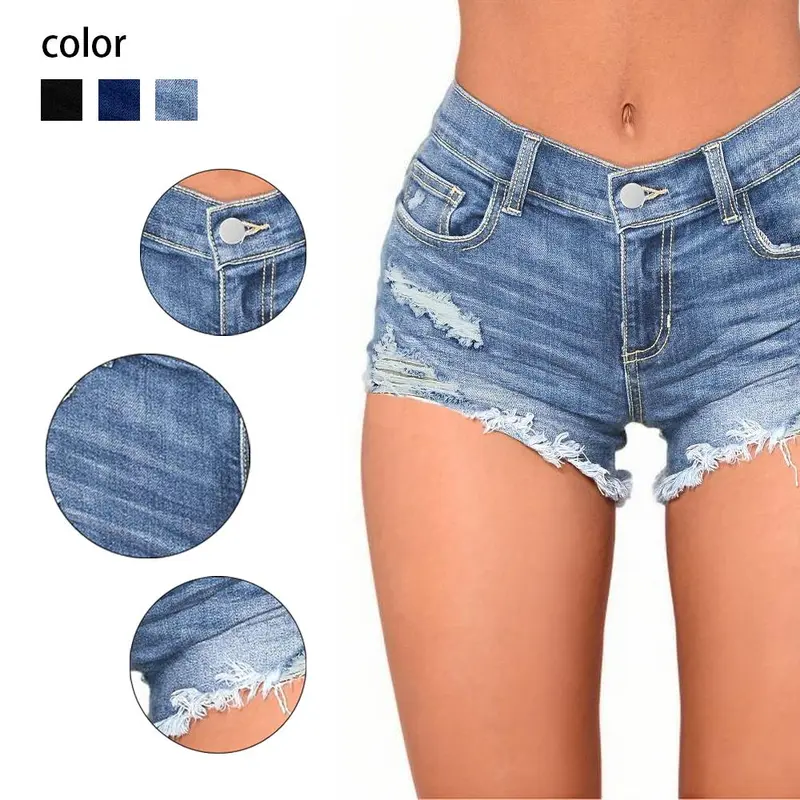 Trendy Low Waist Light Wash Distressed Denim Shorts - Ripped Details, Raw Hem