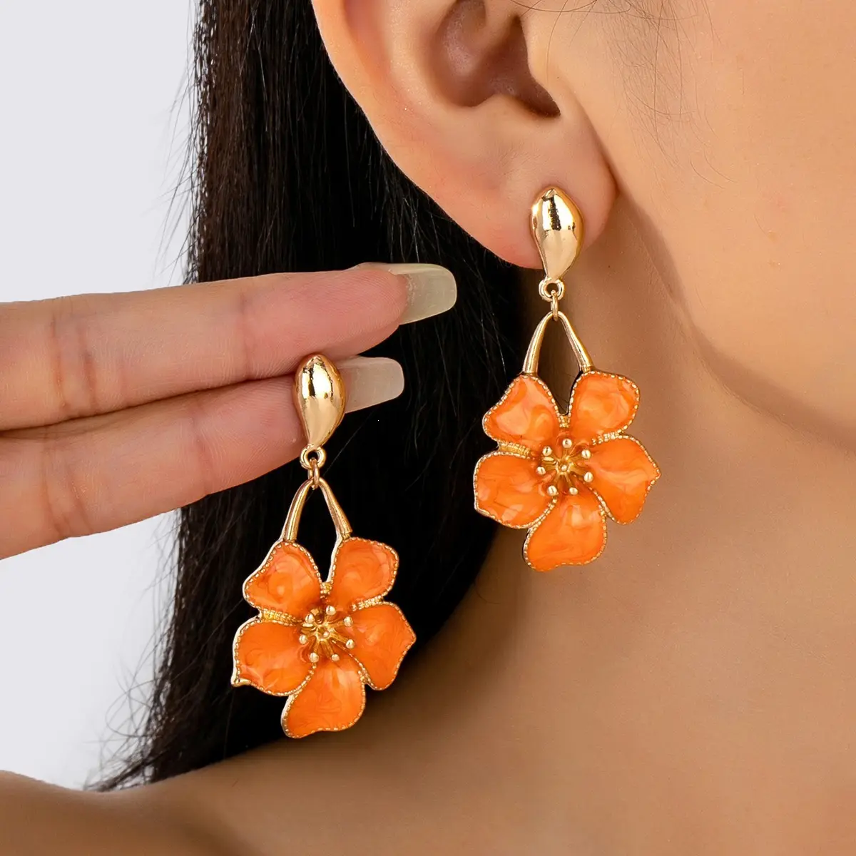 #JY Tropical Flower Drop Earrings for Women, Enamel Hibiscus Dangle Earrings, Summer Beach Floral Jewelry Gift, Beachy Earrings