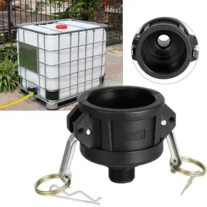 275 330 Gallon IBC Tote Fittings Adapter 2 Inch Tote Tank Drain Adapter with Camlock Garden Hose Connection, Black
