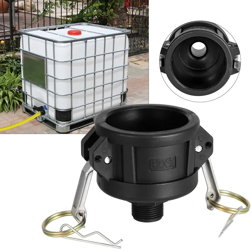 275 330 Gallon IBC Tote Fittings Adapter 2 Inch Tote Tank Drain Adapter with Camlock Garden Hose Connection, Black