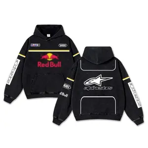 Retro Red Alpinestars Racing Washed Hoodie MotoGP World Champion Enthusiast Apparel Streetwear Mobil 1 Helmet Racing Super Motorsports Clothing Riders Motocross Off-Road Dirt Bike Fan Gear Cotton For Moto Fan