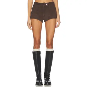 Courtney Zheng Lena Suede Mini Short in Dark Brown