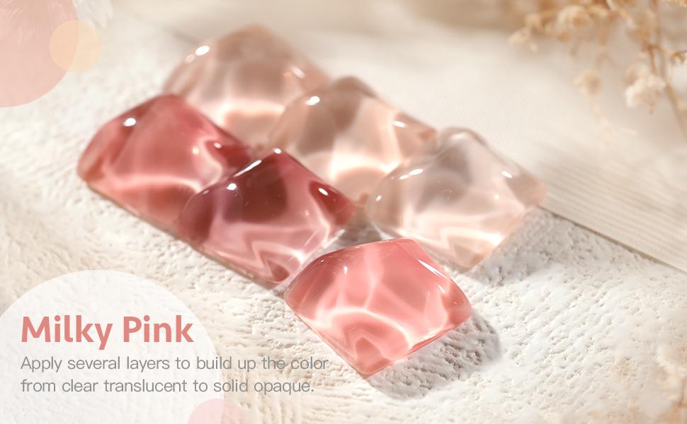 GAOY Milky Pink Jelly Nude Gel Nail Polish Set, 6 Transparent Colors Sheer White Soak Off UV Light Cure Gel Polish Kit for Salon and Nail Art DIY at Home