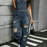 Women's Plus Size Oversize Ripped Denim Halter Pants Overalls, Loose Fit Washed Jeans, Blue Fashion Casual Wear, All Season Party Date, Womenswear