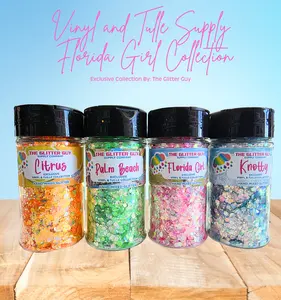 The Glitter Guy Florida Girl Collection 4-Pack Fusion Glitter Nail Art Supplies, Colorful Polyester Blend, 100mL Shakers, 0.025 Medium Cut for Crafts
