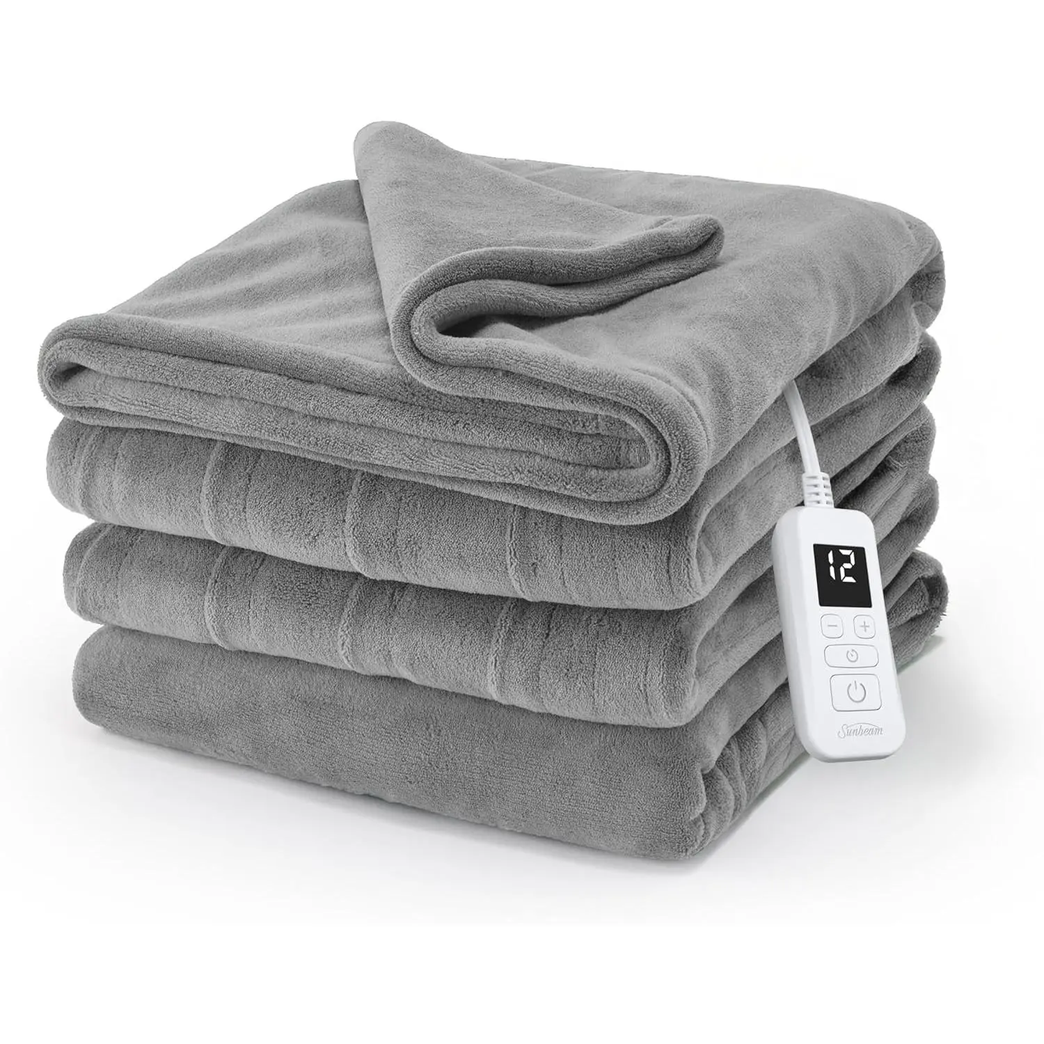 Electric Royal Luxe Microplush Heated Blanket, 12 Heat Settings, 12-Hour Auto Shut-Off, Fast Heating, Warm & Cozy, Machine Washable, Dove Gray Color, Full