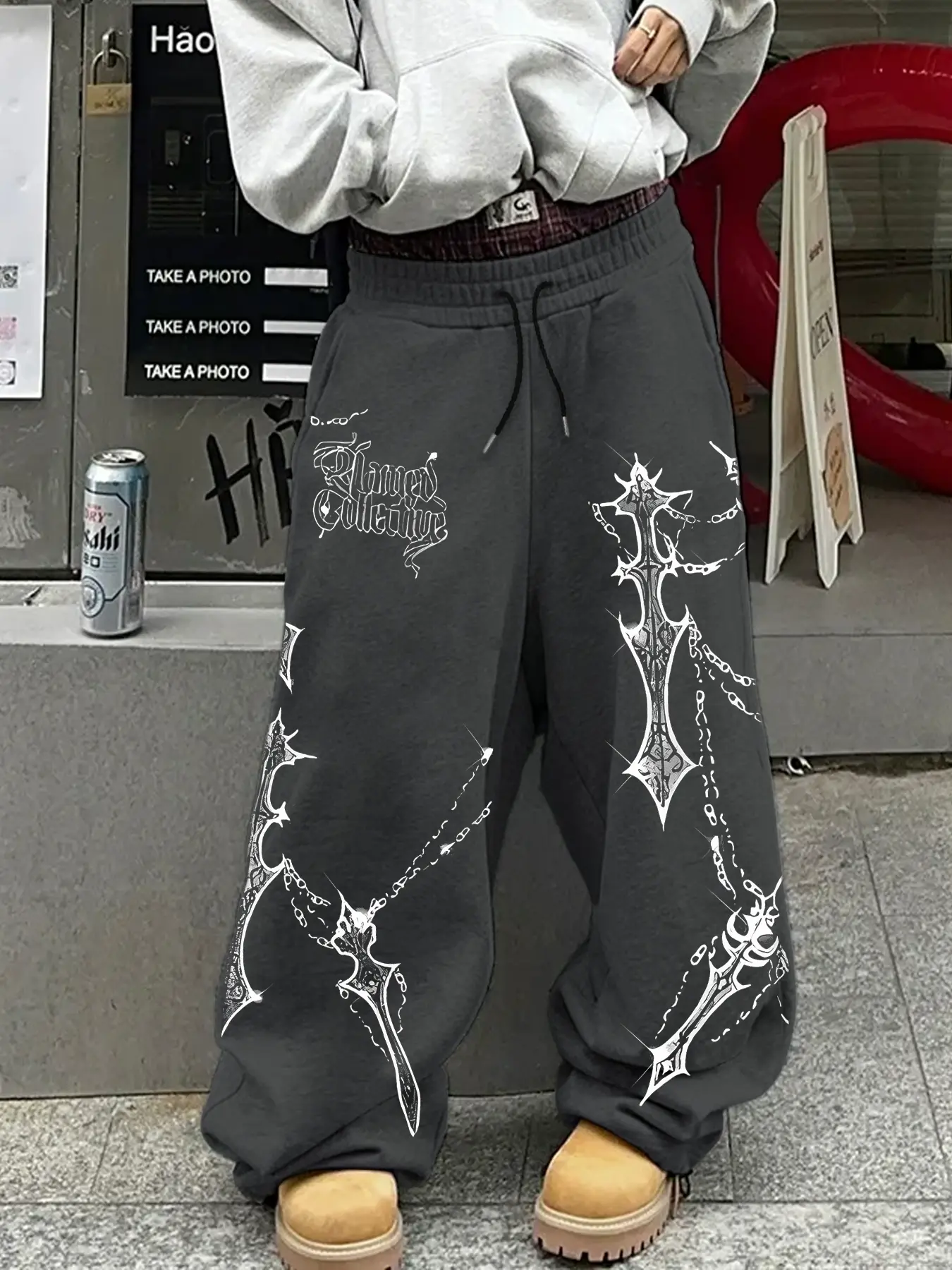 Gothic Cross Chain Graphic Print Casual Pants Unisex, Loose Straight Drawstring Sweatpants, Comfortable Street Style for All Seasons