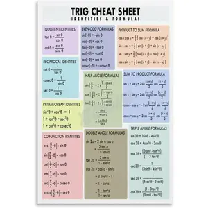 Trig Cheat Sheet Poster Math Education Poster (5) Canvas for Bedroom Living Room Decor 08x12inch(20x30cm) Unframe-style