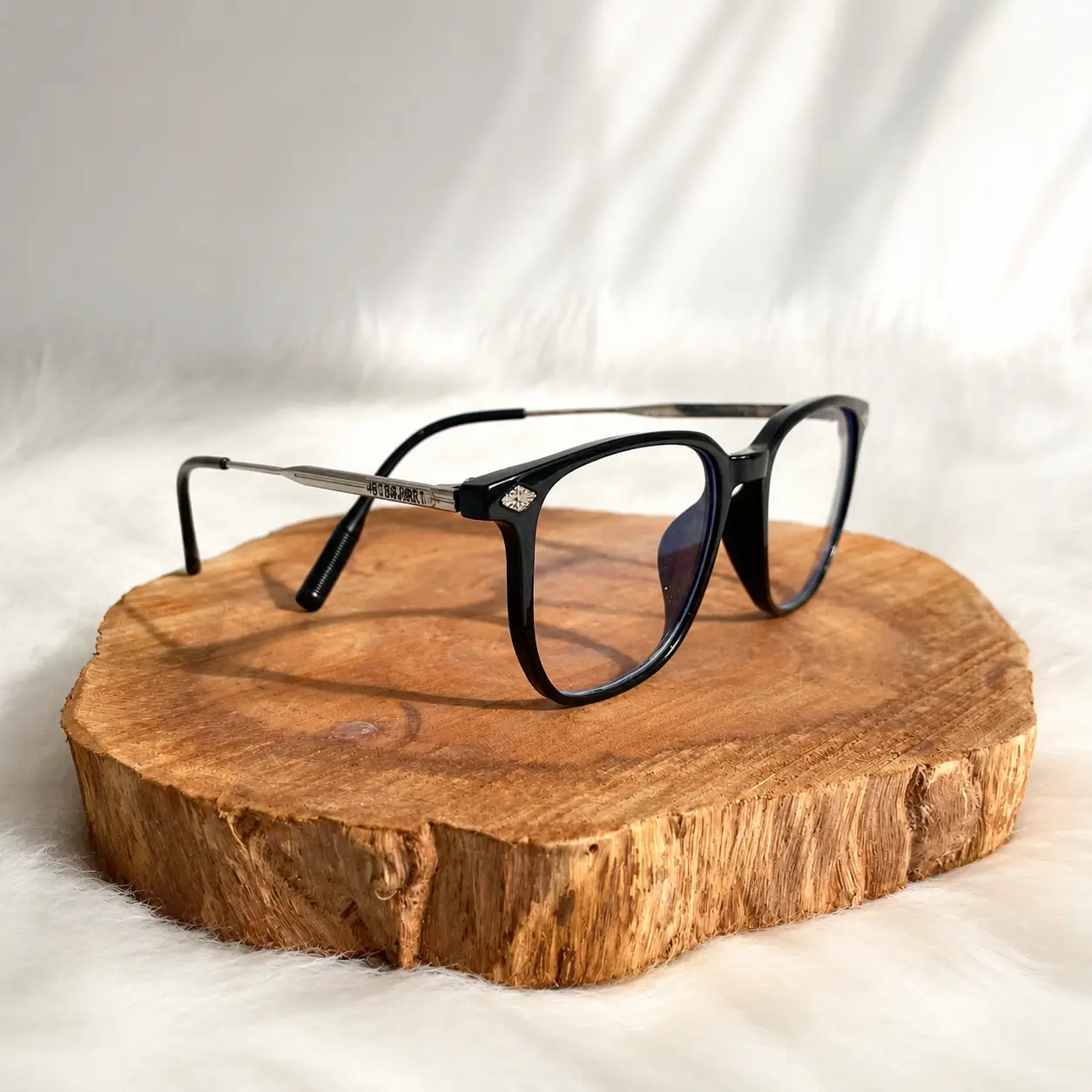 Vintage Square Non-Prescription Optical Frames for Men and Women, Glossy & Transparent Acetate Frame, Delicate Engraved Metal Arms, Clear Lenses, Daily Office Fashion Eyewear