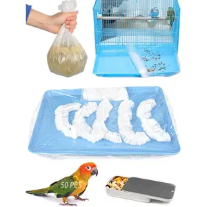 50 Pcs Large Disposable Bird Cage Liners 34'' X 22'' Plastic Parakeet Cage Liner Bag Universal Bird Cage Tray Liners Film Bird Cage Accessories for Finches Canaries Cockatiels Birdcage