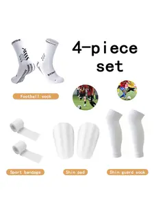 4 PCS Football Accessories Non Slip Grip Socks, Tennis Socks Men Women Outdoor Breathable Football Socks Knee Protector Calf Socks Covers Wear-resistant Shock Absorbing Soccer Mini Shin Pads Sport Elastic Bandages Grip Sports Socks