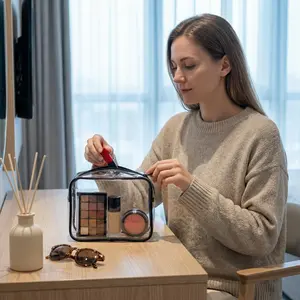 Clear Toiletry Bag, PVC Makeup Bag for Women, Spacious Transparent Cosmetic & Toiletry Pouch，Large Transparent Makeup Pouch for Travel (Clear)