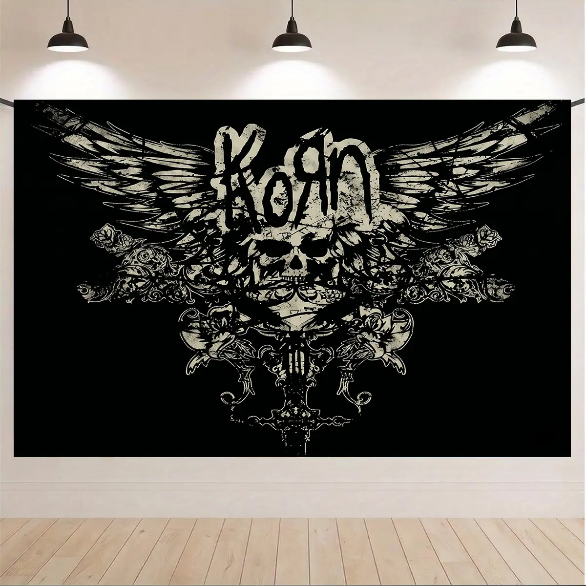 Vintage Korn Rock Band Tapestry, Alternative Metal Music Wall Art for Man Cave Dorm, Lightweight Polyester, Decor, Room