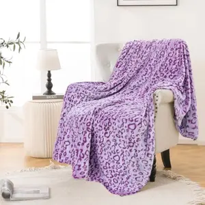 Eyesoul Purple Leopard Print Blanket Warm Purple Lightweight Blanket Soft Throw Blankets for Bed Couch Bedroom