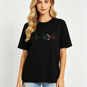 Women's 100% Cotton Fitted Short-Sleeve Crew Neck Basic Chic All-Seasons Graphic T-Shirt - Mexico Heart Flag EKG Pulse Design, Black Women Mexico Shirts for Christmas Casual Wear