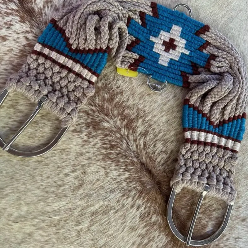 28” Western Wool Blend String Girth Cinch for Western Saddle Aztec Design