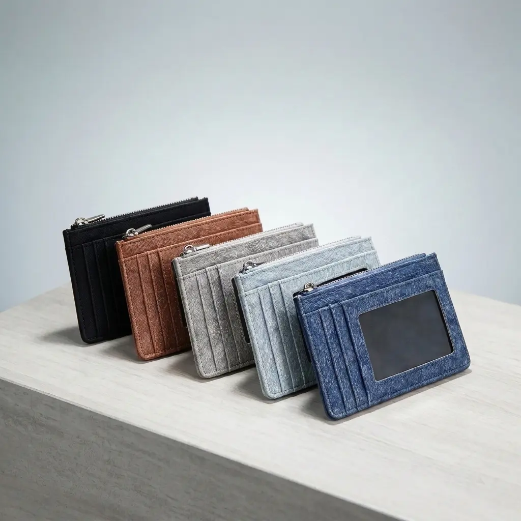 Prosper Vogue Minimal Denim Fabric Anti-Theft RFID Card Holder, Slim Multi Slot Credit Card Wallet, Clear ID Window & Zipper Coin Pocket, Compact Everyday Carry Pocket Purse for Men & Women