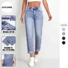 KatchMe Women's Street Mid-Rise Tapered Jeans, Cozy Fall Outfits for Lady, Chic Women's Bottom, Leisure Denim Trousers, Streetwear Outfits
