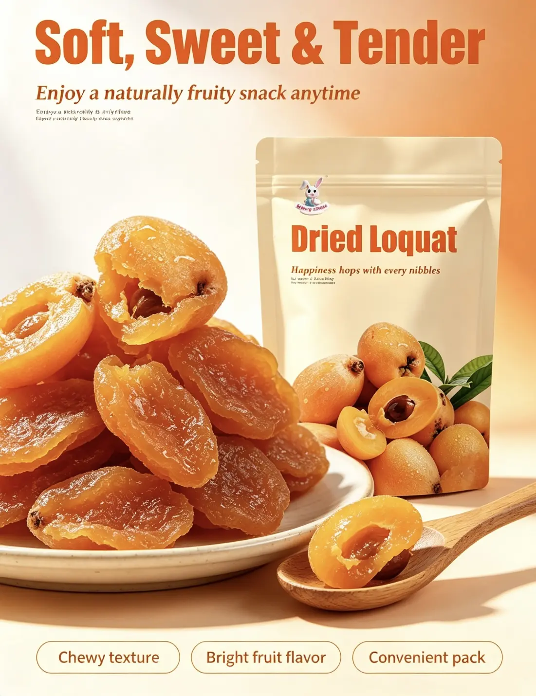 Golden Dried Loquats - 1 Pack, Natural Flavor, Low-Calorie Better-For-You Snack, High in Dietary Fiber, Ideal for Snacking & Desserts, Specialty Rind Treat artificial preservative fruit tender tiffany real ingredient Dry Sweet