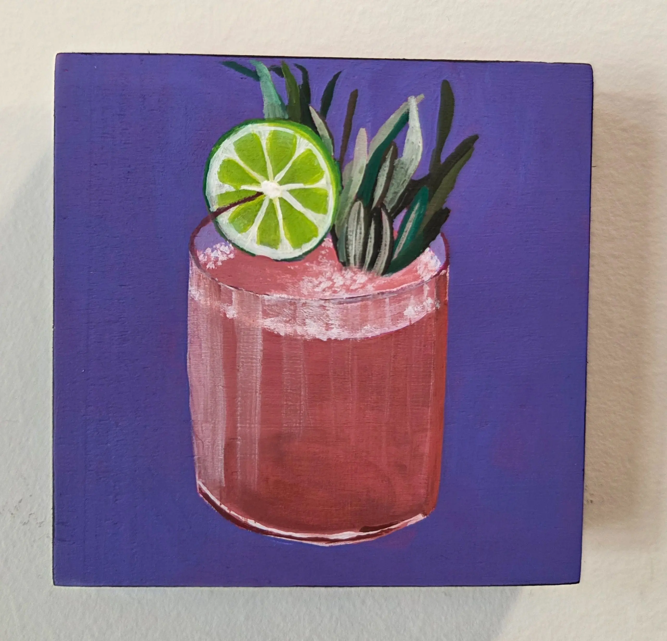 Pink Paloma Drink Original Gouache Painting 4x4 Collection