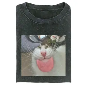 Retro Funny Vintage Graphic Tee,WACKY CAT T-SHIRT,Animal Shirt,Unisex Meme Cringe Funny Dumb Shirt,Gift For Men Women,Menswear Womenswear Streetwear Cotton Comfort122001