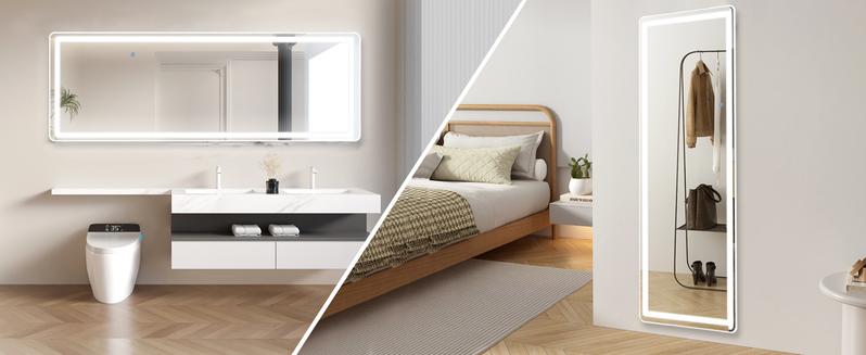 [LIVE4] 64"x21" Floor Mirror with Stand, Mirror Full Length Standing with LED Lights,  w/Dimming & 3 Color Lighting, Wall Mirror Aluminum Alloy Frame