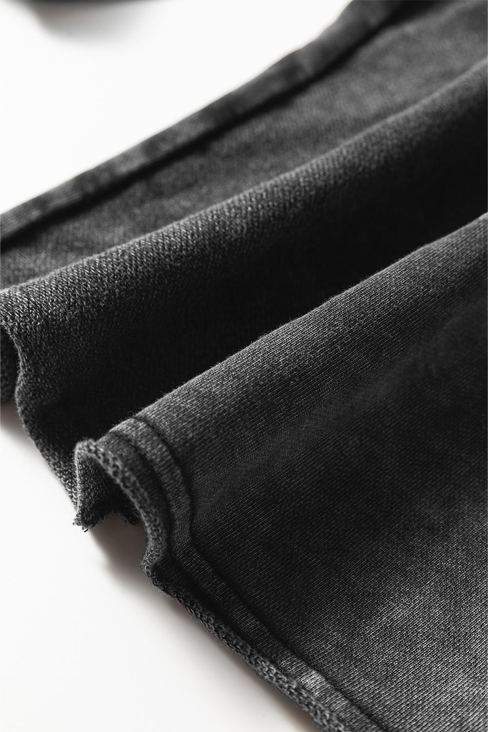 Women's High Waist Black Mineral Wash Wide Leg Pants Casual Patchwork Drawstring Shift Trousers Western Style Cotton Blend Women's High Waist Black Mineral Wash Wide Leg Pants Casual Patchwork Drawstring Shift Trousers Western Style Cotton Blend