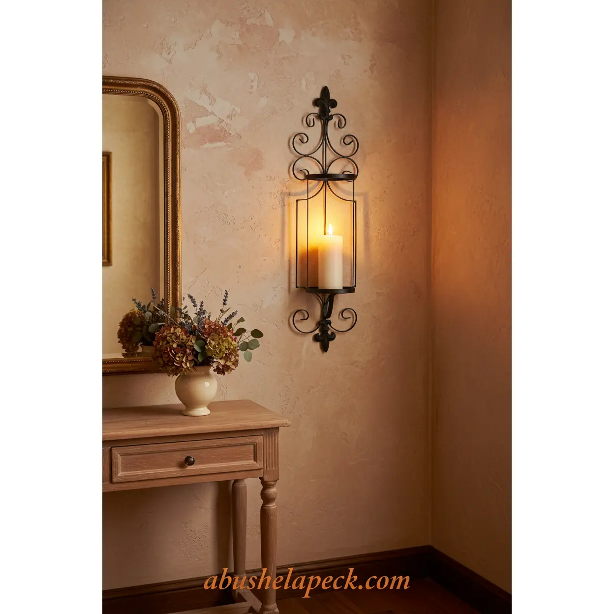 27 in Tall Matte Black French Iron Classic Fleur-de-Lis Gothic Wall Sconce, Wall Hanging Home Decor Candle Holder, Compatible with Tea Lights or Small LED Candles, Living Room Decor Gift