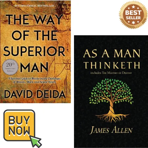 As a Man Thinketh & The Way of the Superior Man 2-Book English Trade Paperback Set, 5.3oz Lightweight Compact Spiritual Guide, Comprehensive Resource, Work & Desire Help, Life Challenges Support, Spiritual Insights for Mastery, 5.25x0.31x8in