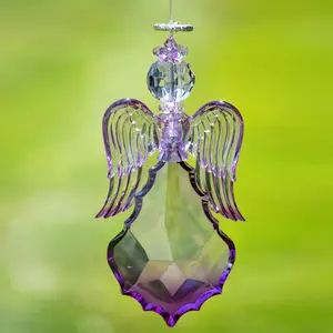 Set of 6 Assorted Large Hanging Purple Acrylic Angel Ornaments